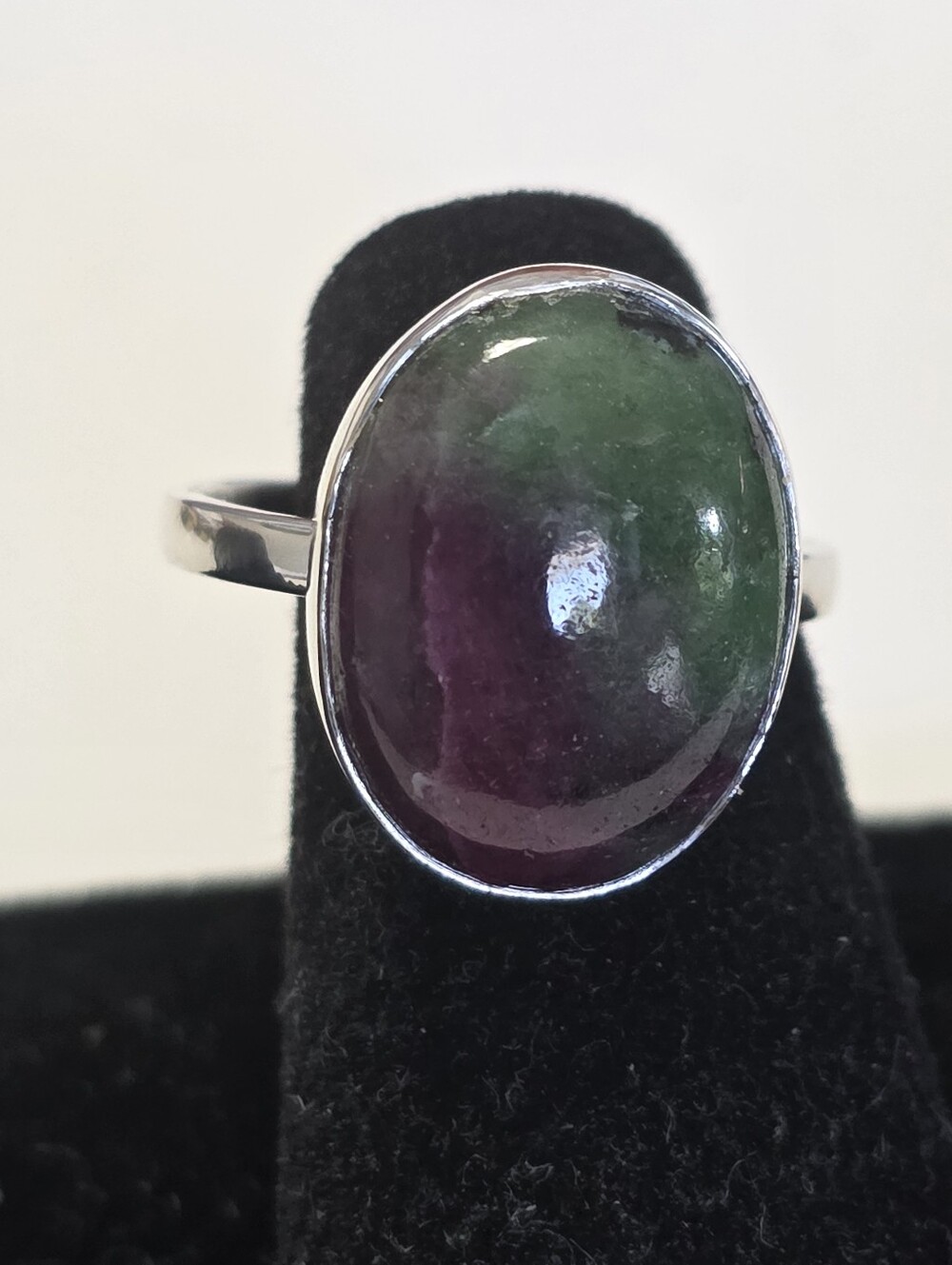 Sterling Silver Ruby Zoisite Oval Stone Ring